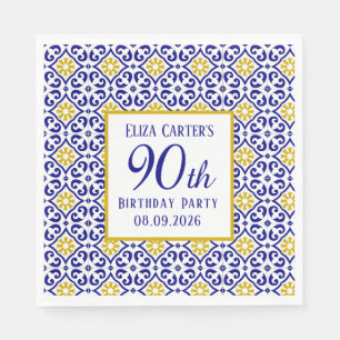 Serviette En Papier Portugais Carreaux Bleu 90e anniversaire Méditerra