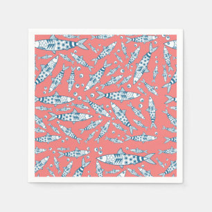 Serviette En Papier Portugais Lisbonne Sardines Motif Azulejos rose