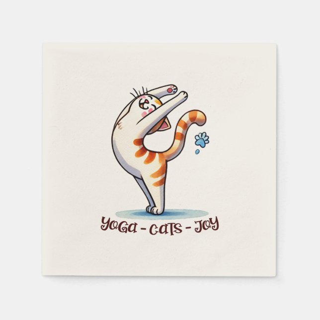 Serviette En Papier Pose de Yoga de chat - Yoga - Chats - Joie (Devant)