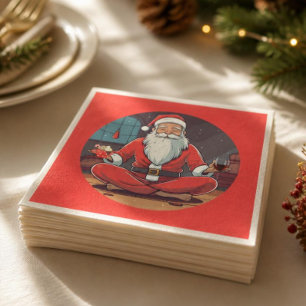 Serviette En Papier Pose de yoga Santa Noël 