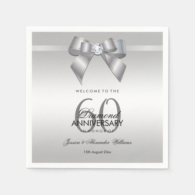 Serviette En Papier Posh Gem Bow & Ribbon 60e anniversaire de Mariage (Devant)