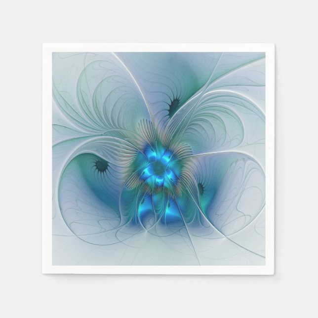 Serviette En Papier Position, Abstrait bleu turquoise fractal (Devant)