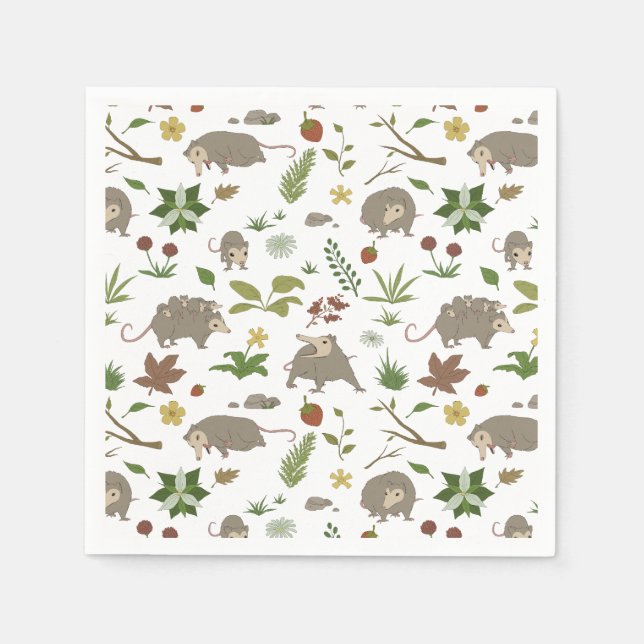Serviette En Papier Possum dans un champ de Berry en blanc (Devant)