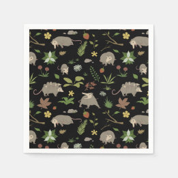 Serviette En Papier Possum dans un champ de Berry en noir