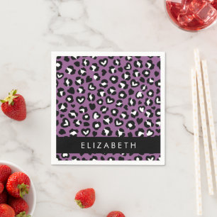 Serviette En Papier Poster de animal, Léopard Violet, Coeurs, Votre No
