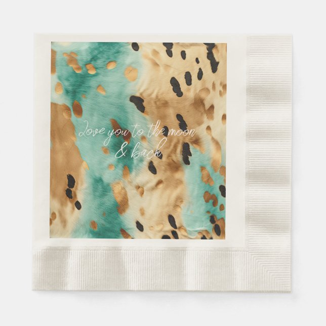 Serviette En Papier Poster de animal noir Turquoise or (Devant)