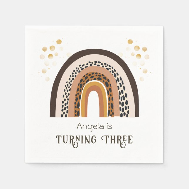 Serviette En Papier Poster de animal Rainbow Boho 3e anniversaire (Devant)