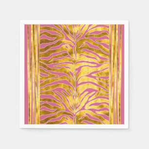 Serviette En Papier Poster de animal, rayures de tigre en or, blush, b
