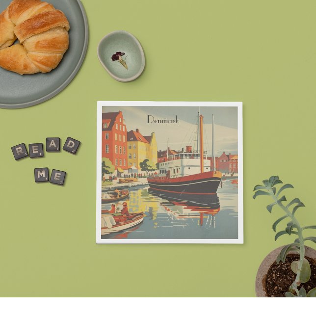 Serviette En Papier Poster Vintage voyage Danemark personnalisable (Créateur téléchargé)
