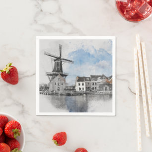 Serviette En Papier Poster Vintage voyage de Pays-Bas et moulin