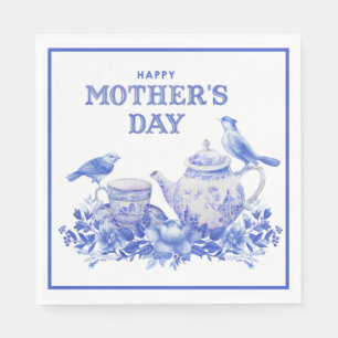 Serviette En Papier Pot à thé floral bleu et blanc   Fête des mères
