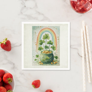 Serviette En Papier Pot de or et arc-en-ciel vintage