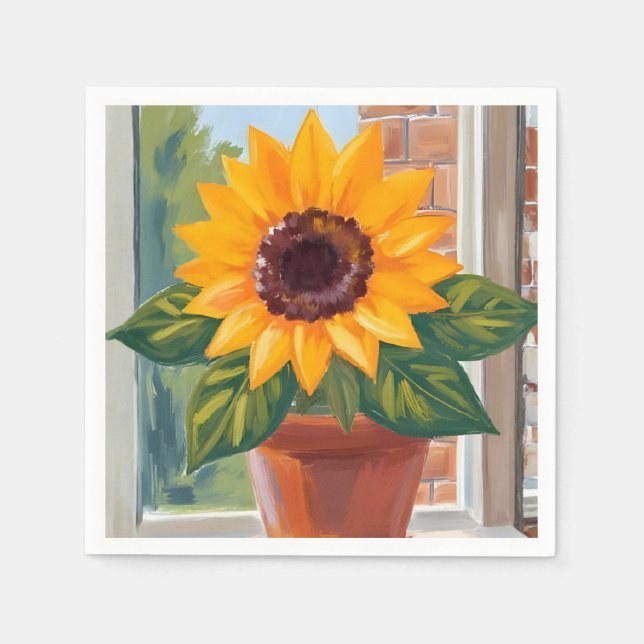 Serviette En Papier Pot de tournesol jaune aquarelle florale (Devant)