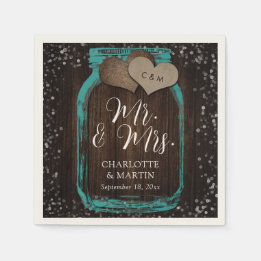 Serviette En Papier Pot en verre sarcelle Bois M. & Mme Mariage