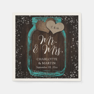 Serviette En Papier Pot en verre sarcelle Bois M. & Mme Mariage