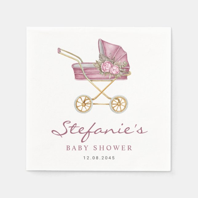Serviette En Papier Poubelle rose C'est un Baby shower fille (Devant)