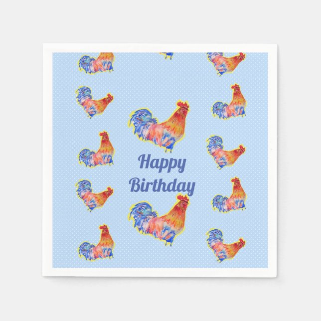 Serviette En Papier Poulet rouge à coq garçons Joyeux anniversaire (Devant)