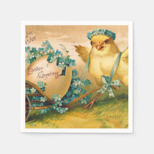 Serviette En Papier Poulet vintage avec chariot d'oeufs de Pâques