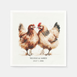 Serviette En Papier Poulets Bruns Aquarelle Mariage Rustique
