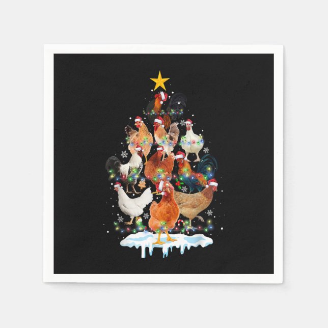 Serviette En Papier Poulets de Noël Lumières Arbre Drôle Amoureux de p (Devant)