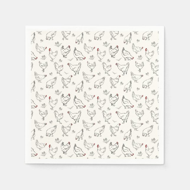 Serviette En Papier Poulets en encre (Devant)