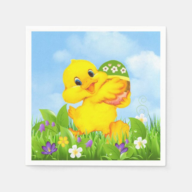 Serviette En Papier Poulette avec oeuf de Pâques (Devant)