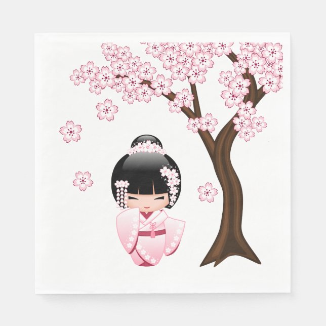 Serviette En Papier Poupée blanche Kimono Kokeshi - mignonne Geisha Gi (Devant)