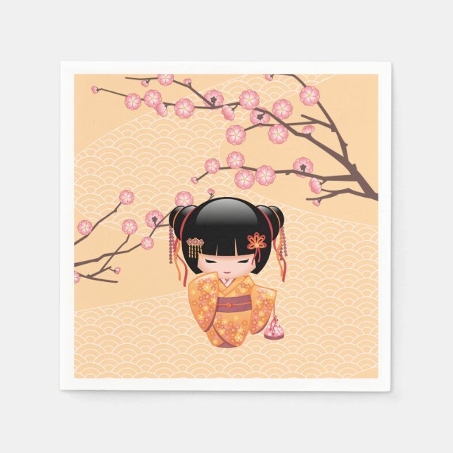 Serviette En Papier Poupée Ume Kokeshi - Japonaise Pêche Geisha Girl (Devant)