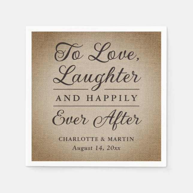 Serviette En Papier Pour aimer rire Rustique Burlap Mariage serviettes (Devant)