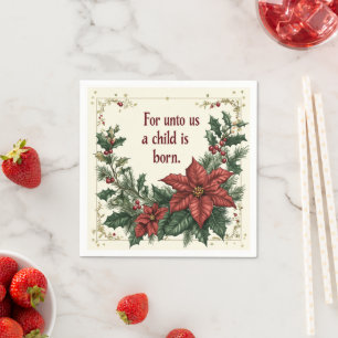 Serviette En Papier Pour nous un enfant est né Écriture Découpage