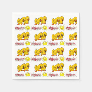 Serviette En Papier Poussins Roses Jaunes Serpent Floral Napkin