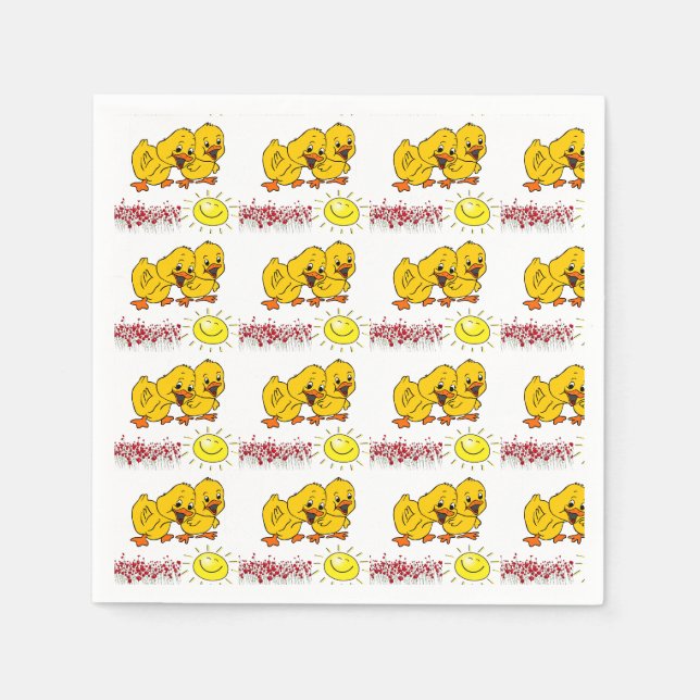 Serviette En Papier Poussins Roses Jaunes Serpent Floral Napkin (Devant)