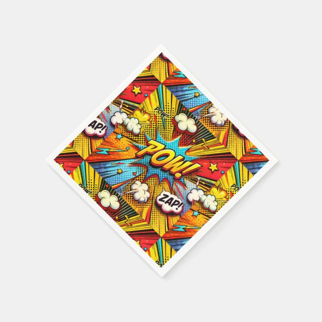 Serviette En Papier POW ! ZAP ! Mots Dessinés - Décor Fun & Vibrant (Coin)