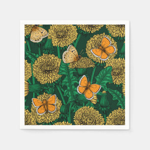 Serviette En Papier Pré de Dandelion sur vert foncé