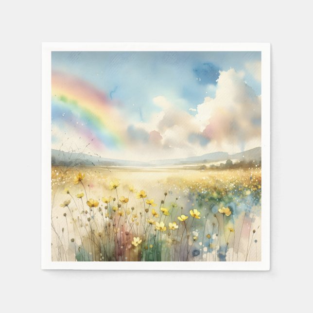 Serviette En Papier Pré fleur sauvage avec arc-en-ciel (Devant)