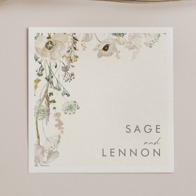 Serviette En Papier Pré Fleur sauvage lunaire | Mariage ivoire Napkin (Créateur téléchargé)
