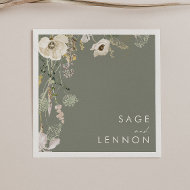 Serviette En Papier Pré Fleur sauvage lunaire   Mariage vert Sage