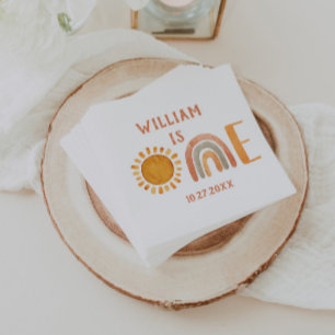 Serviette En Papier Premier anniversaire aquarelle Boho arc-en-ciel et