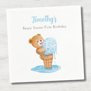 Serviette En Papier Premier anniversaire Boy Teddy Bear Crème de glace