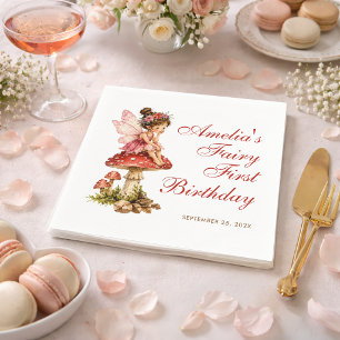 Serviette En Papier Premier anniversaire de fée Champignon rouge Fille