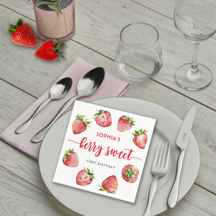 Serviette En Papier Premier anniversaire de fraise tout en douceur