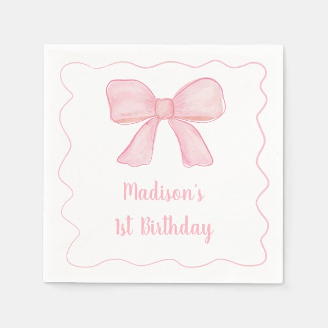 Serviette En Papier Premier anniversaire de la Bow rose (Devant)