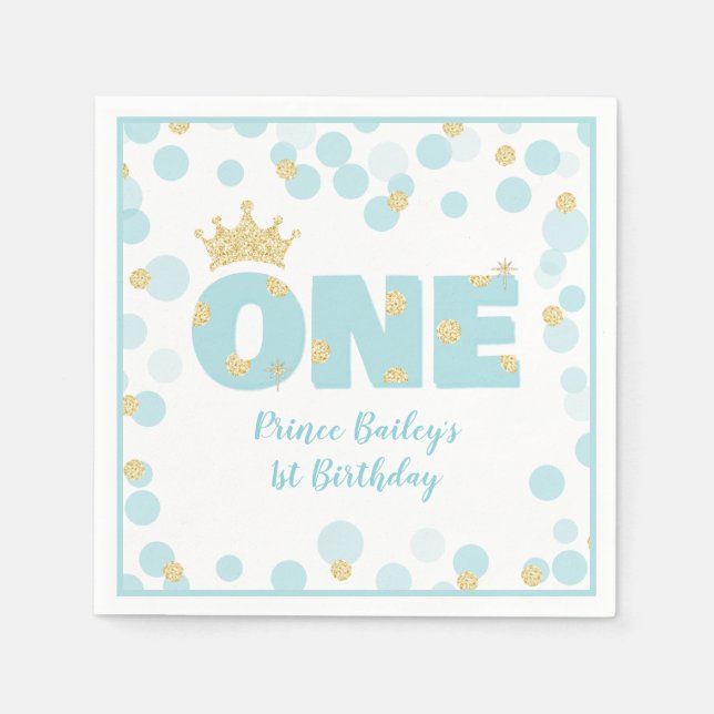 Serviette En Papier Premier anniversaire de Little Prince Blue Gold (Devant)