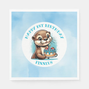 Serviette En Papier Premier anniversaire du garçon à thème Otter Perso