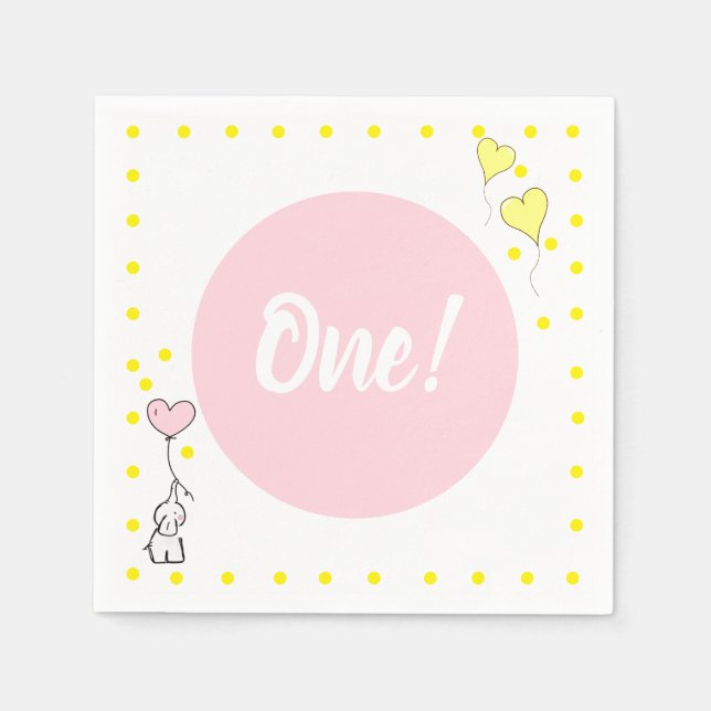 Serviette En Papier Premier anniversaire Eléphant mignon et Ballons du (Devant)