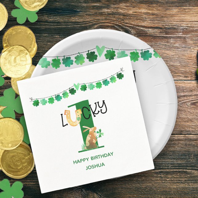 Serviette En Papier Premier anniversaire Lucky One Shamrock Bunbit & R (Lucky One First Birthday Party Personalized Napkins)
