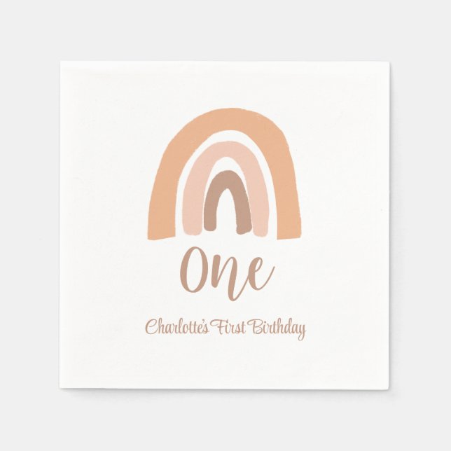 Serviette En Papier Premier anniversaire mignon Boho rose arc-en-ciel (Devant)