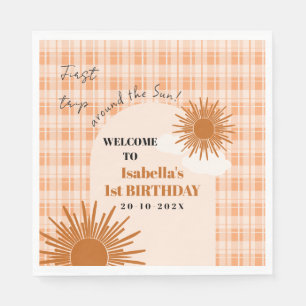 Serviette En Papier Premier anniversaire Orange Plaid autour du Soleil