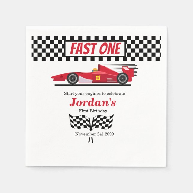 Serviette En Papier Premier Anniversaire Red Race Car Fast One (Devant)