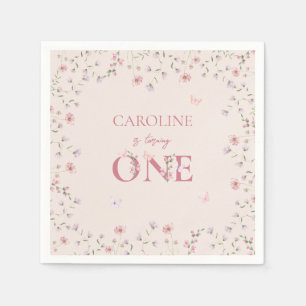 Serviette En Papier Premier Fleur sauvage d'aquarelle d'anniversaire p